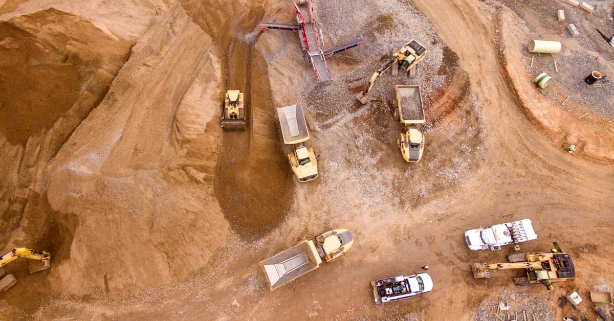 open mine safety industrial birds eye view dirt trucks sized