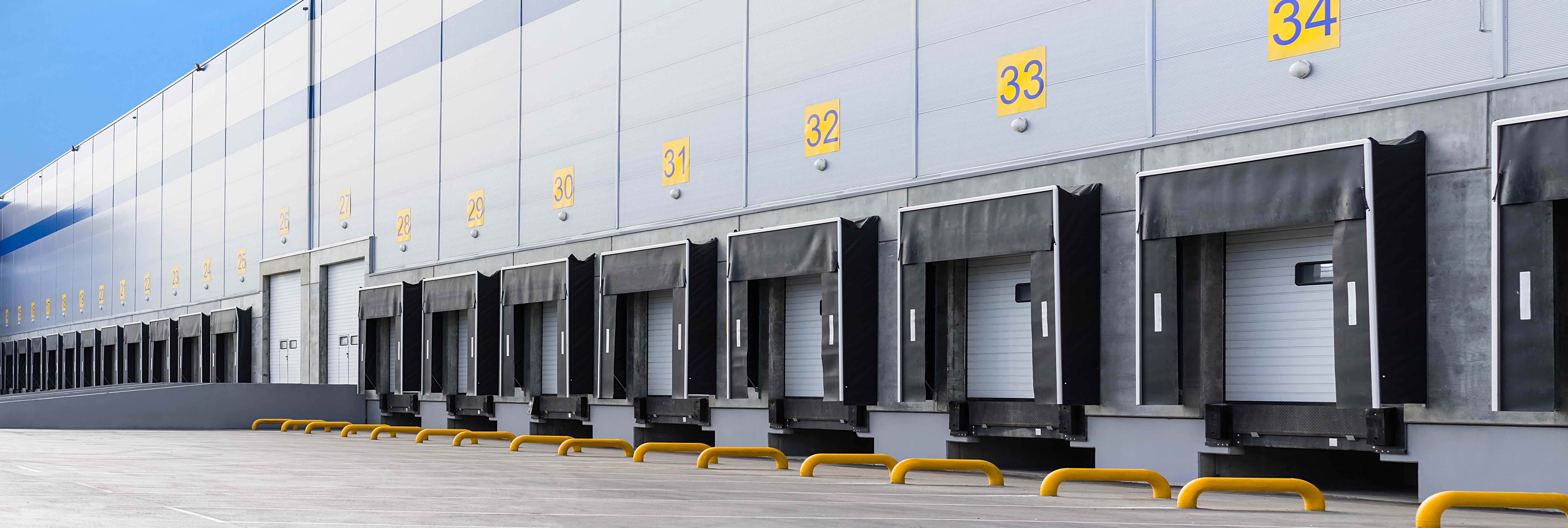 Warehouse loading dock bays at a large facility.