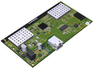 Product photography for the Inpixon nanoANQ Chirp PCB RTLS anchor.